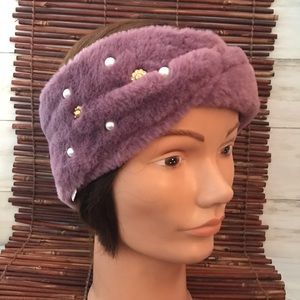 Faux Fur Headband Turban Bejeweled